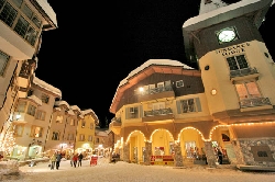 Night stroll in the center of Sun Peaks resort village. Photo by Yvette Cardozo, www.cardozohirsch.com