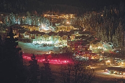 Photo by Sun Peaks/Adam Stein. Sun Peaks village a night.