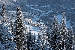 Photo by Sun Peaks. Sun Peaks village seen from the ski slope.